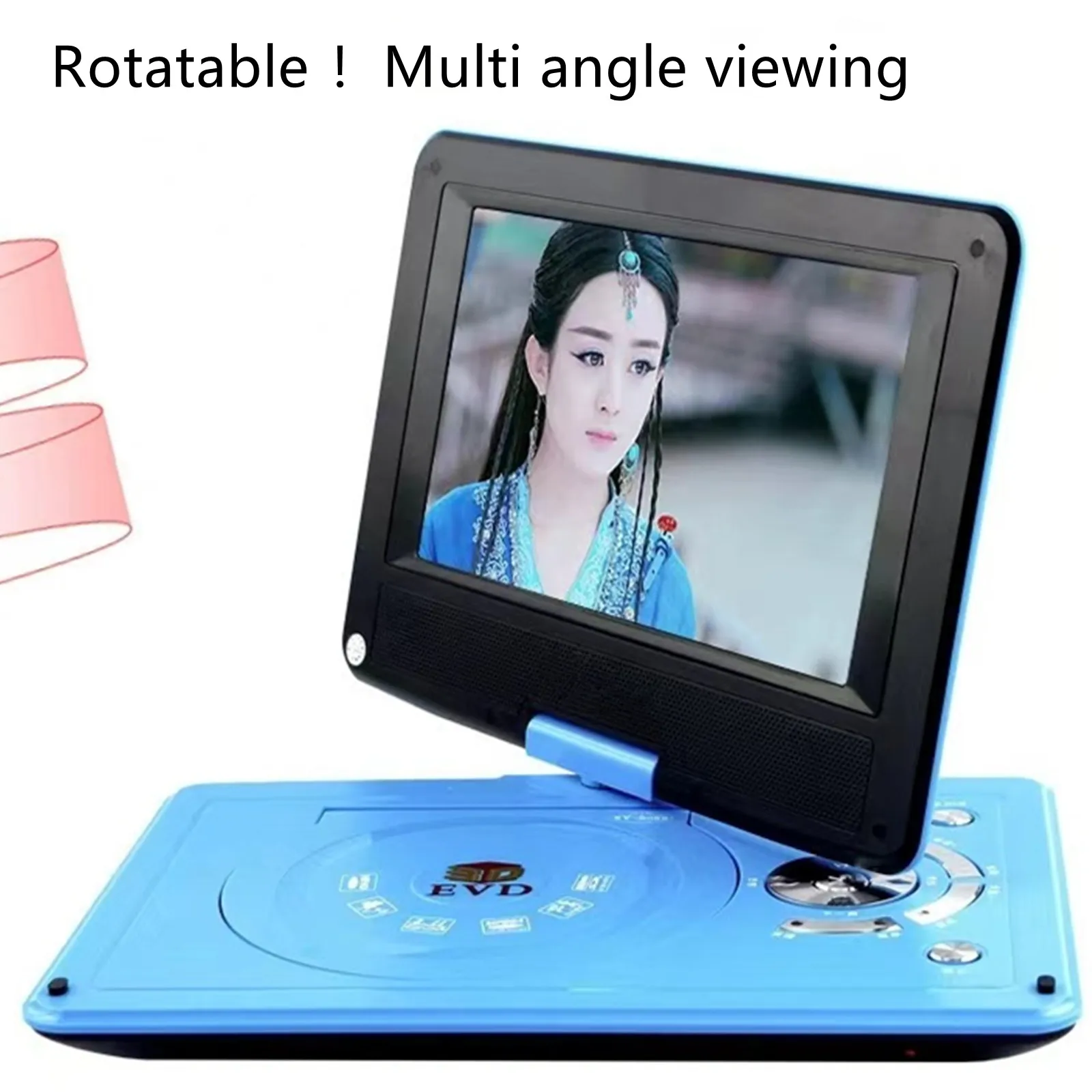 Portable 13Inch HD DVD Disc Player Rotatable Screen Video Machine MP4 Radio E-Book TF Card U Drive Play Music Movies MP3 AUX USB