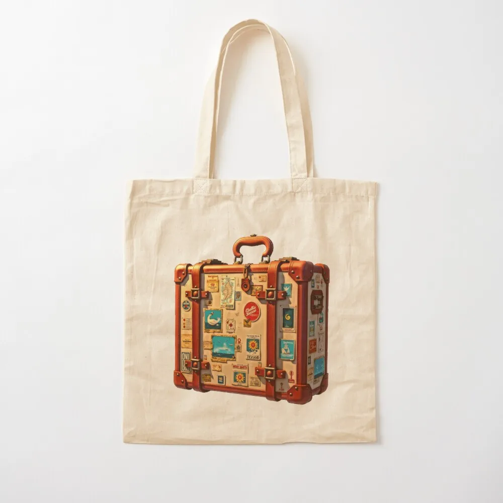 Vintage suitcase with travel stickers Tote Bag reusable grocery bags hand bag ladies tote bag women