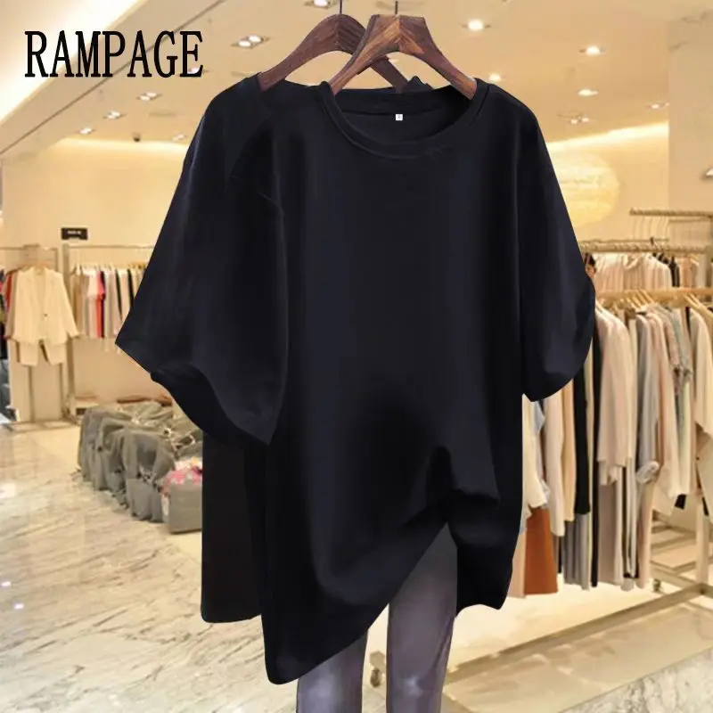 

Lady Clothing Crew Neck Top Tee Summer Casual Short Sleeve Solid Color M-6XL Pullover Loose Simple Basics Pure Cotton T-shirt