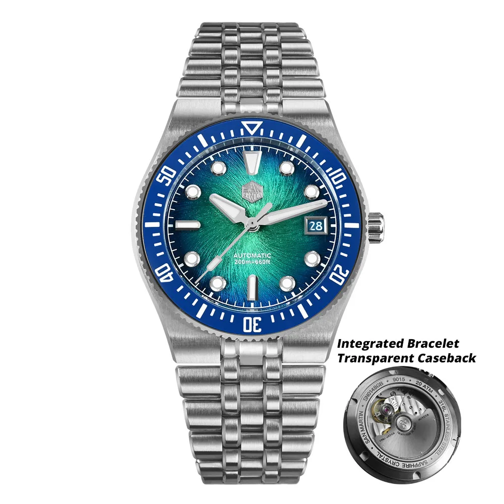 San Martin 40 mm Herren-Luxus-Taucheruhr Miyota 9015 Emaille Sunburst-Zifferblatt Automatische mechanische Armbanduhr Wasserdicht 200 m SN0148 9