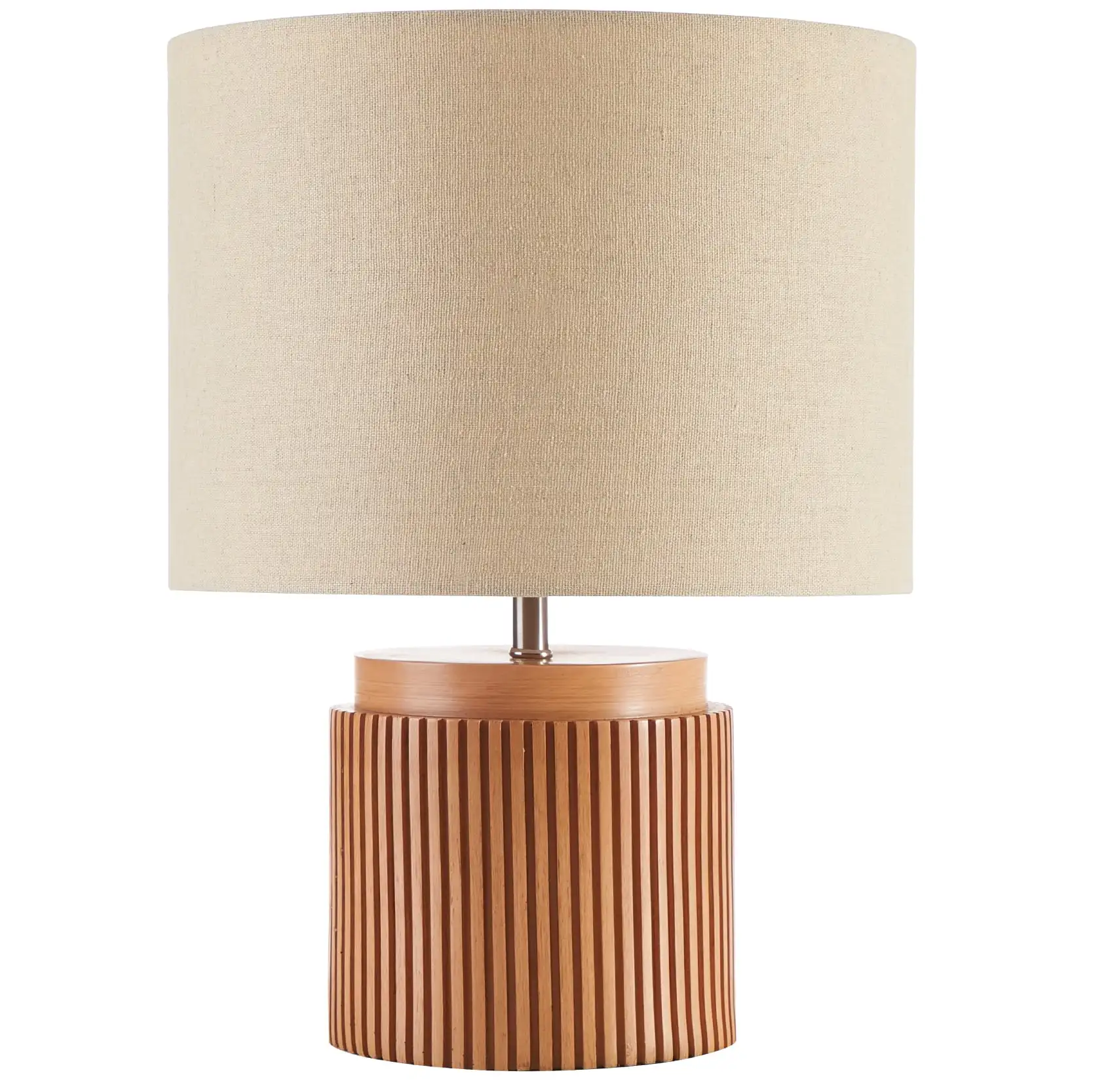 

Beautiful 10.25 X 10.25 X 14 Brown Faux Ribbed Wood Table Lamp by Drew Barrymore