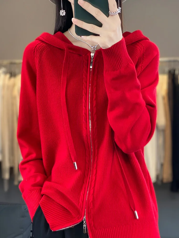 New Hoodies And Cardigans Hooded zip-up Long Sleeve Coat For Women Lady Clothing Fashion Hoody Knitted Jumpers Female Outerwears