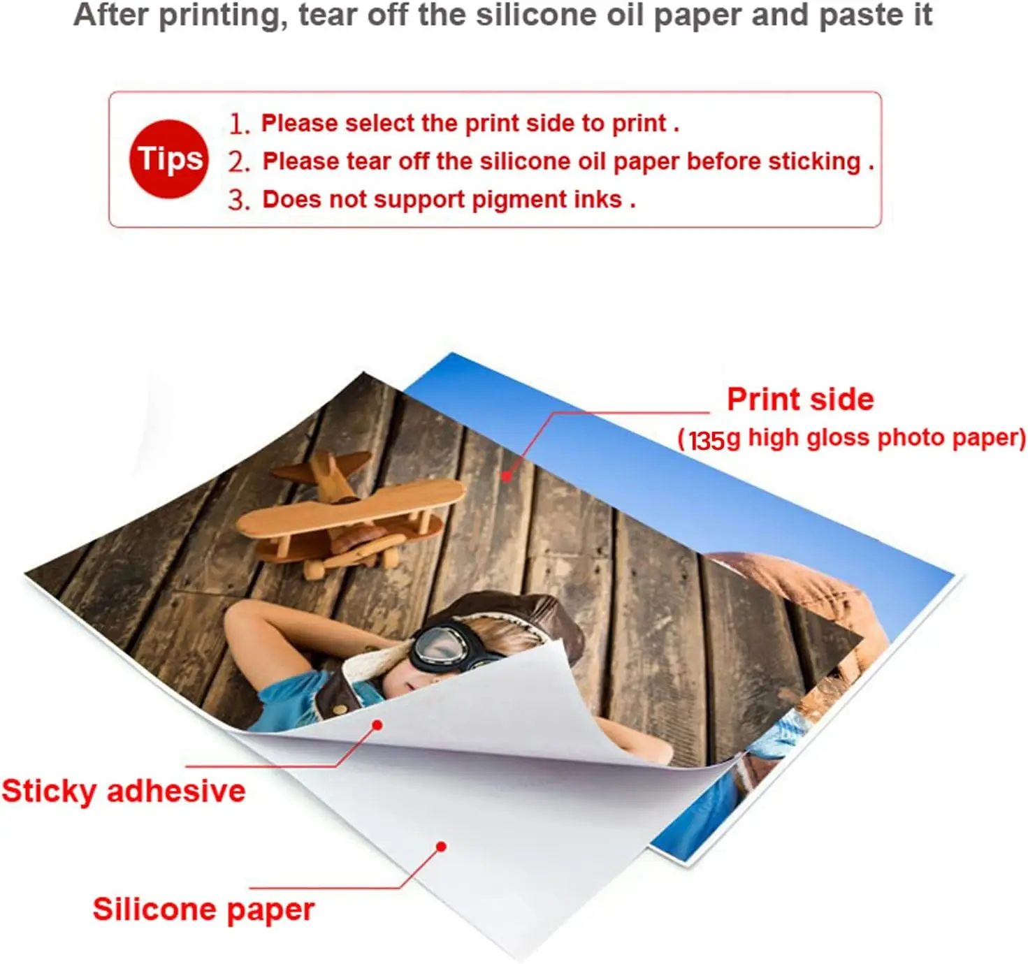 HUSPER A4 Size Self-Adhesive Glossy Sticker Paper for Inkjet Printer 50 Sheets 135G Photo Paper