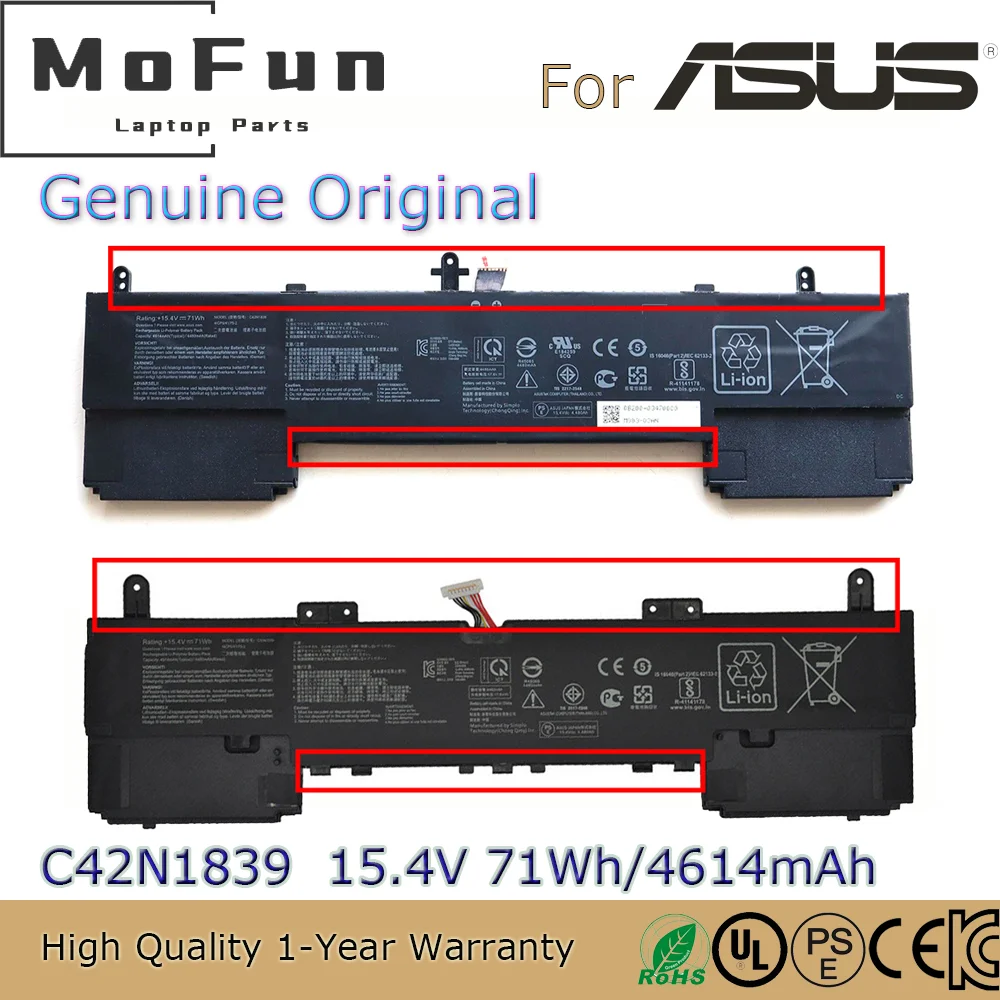 

Brand New Original C42N1839 15.4V 4480mAh Laptop Battery for Asus Zenbook 15 Pro UX563FD UX534FA UX534FT UX533FD 4ICP5/41/75-2