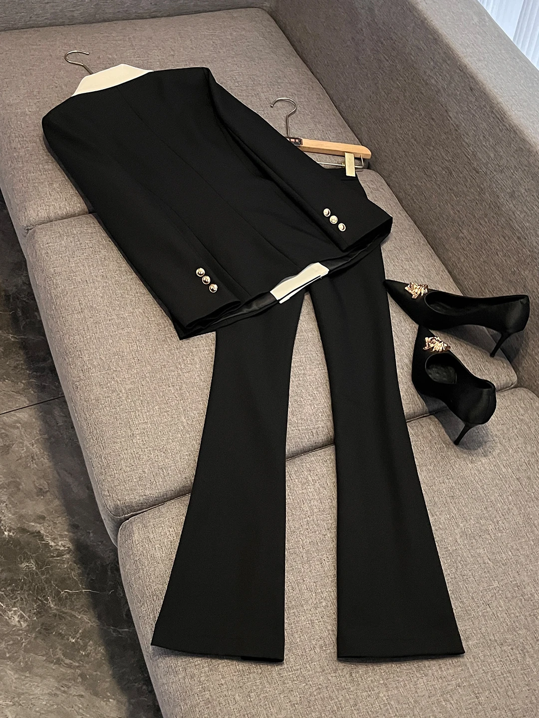 여성 투피스 정장 세트 가을 겨울 고급스러운 분위기 맞춤형 룩 전문직 웨어 긴 소매 3D 효과