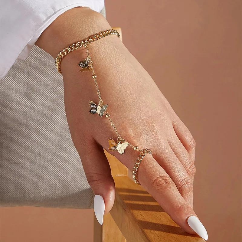 Cross-Border Hot-Selling Finger Bracelet, Fashionable Punk Style, Creative Finger Interlocking Bracelet Ring, Detachable Trendy Cool Jewelry