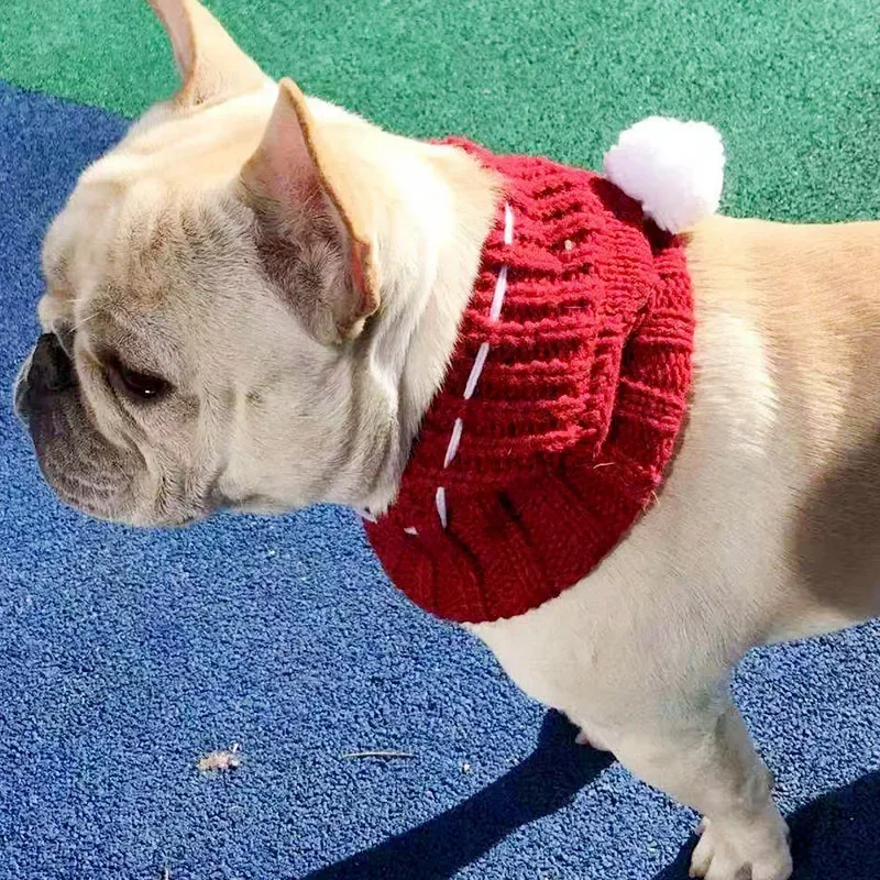 Winter Warm Dog Hat Dog Cap Christmas Pet Hats Dog Accessories Woolen Puppy Hat With Ball Headwear For Small Dogs French Bulldog