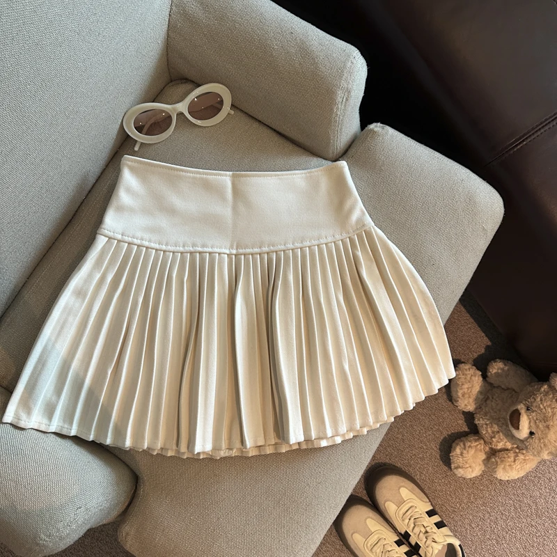 Autumn And Winter Solid High Waisted Vacation Pleated Skirt Women Elegant College Style Versatile Sexy Short Skirt Simple Trendy