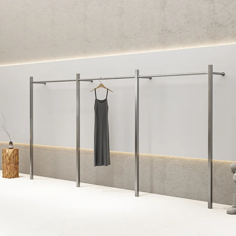 Clothing store display rack women's special bold hanger stainless steel brushed wall rack Internet celebrity clothes display