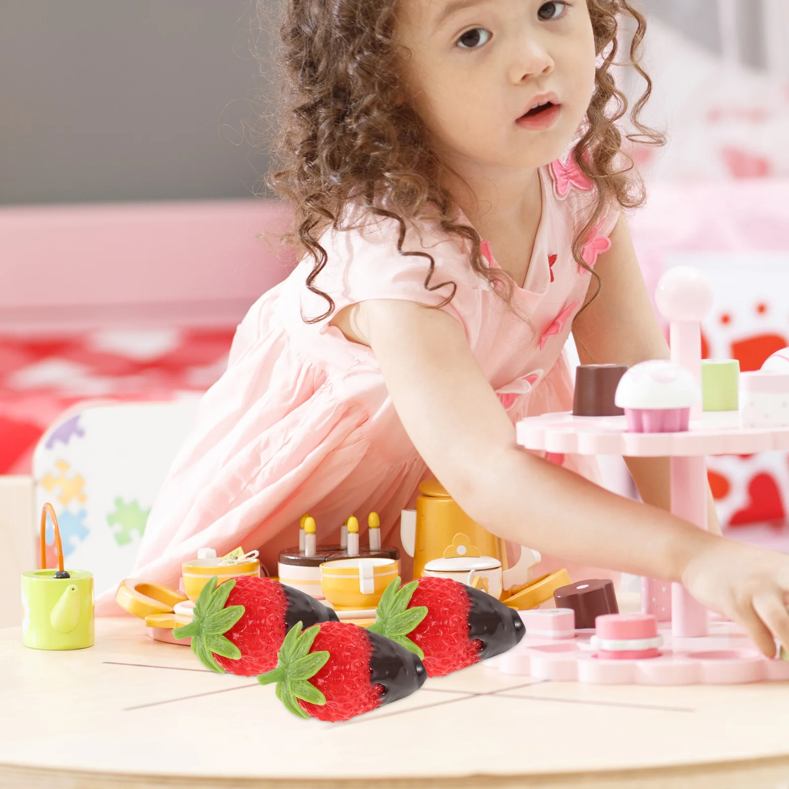 4 Uds. De centros de mesa de fresa de simulación de decoración de frutas artificiales realistas para fiesta en casa, cocina, suministros para manualidades Diy, fruta falsa