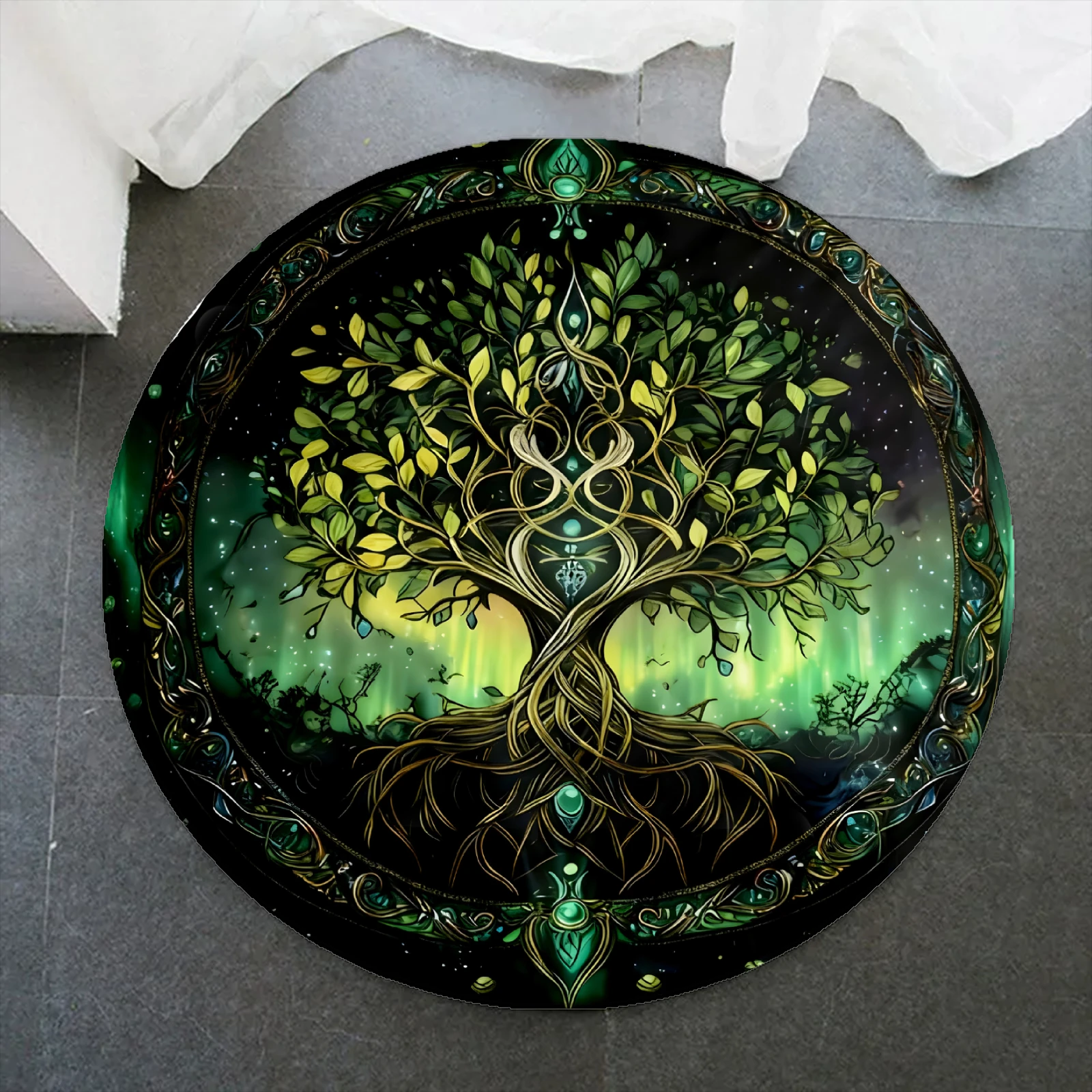 Vintage Tree of Life Round Rug for Living Room and Bedroom Elegant Non-slip Carpet Stylish Decorative Floor Mat Perfect Gift