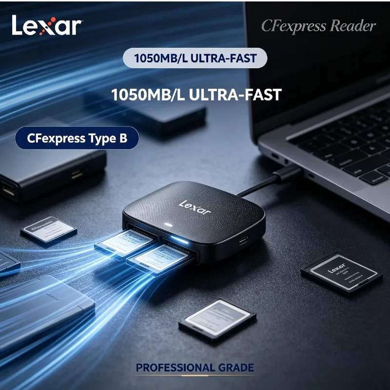 CFexpress Type B & SD Lexar RW520 Dual Card Reader USB3.2 Gen2 Professional High Speed 4K Content Creation Photographer