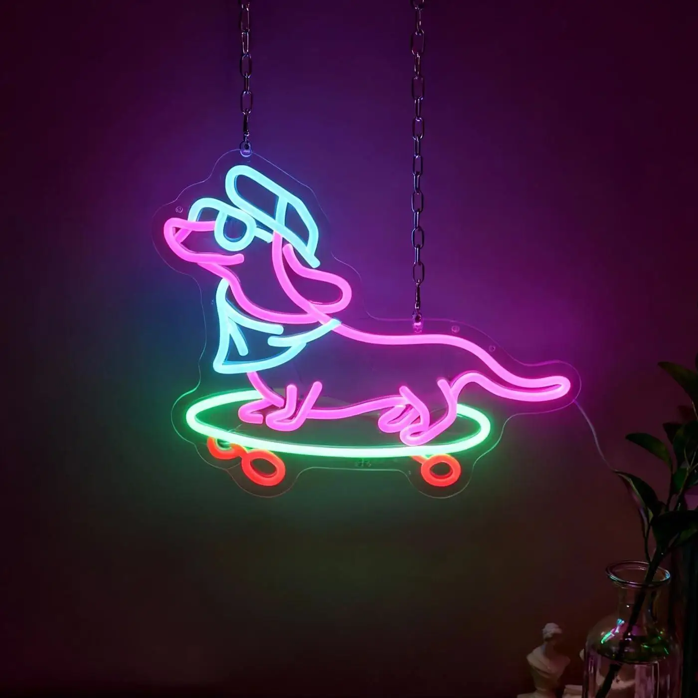 

Неоновая вывеска «Скейтбординг-пёс»: крутые светодиодные светильники для игровой комнаты, общежития, мужской берлоги, уютного уголка. Отличный подарок для любителей животных.