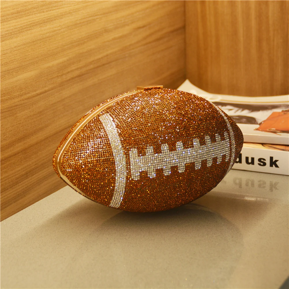 Football Shape Bling Purse Creative Rhinestone Shiny Diamond Purse with Shoulder Chain Stylish Shoulder Bag Trendy Carrying Bag