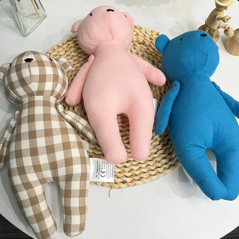 Cartoon Lattice Bear Stuffed Doll Bambi Baby Plush Toys Baby Girls Sleeping Toy Newborn Early Educational Toy for Kids Room Deco