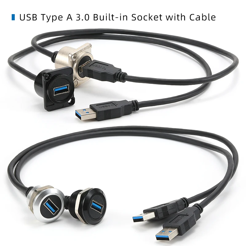 0.5-2m Metalowy przedłużacz danych USB 3.0 Złącze USB typu A Adapter do montażu podtynkowego Przewody do telefonu Samochód ciężarowy Moto Industry — zdjęcie produktu 5