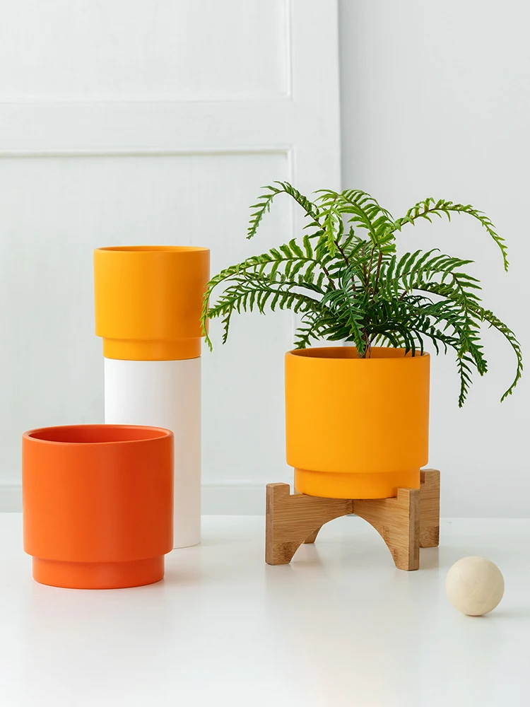 أصيص زهور سيراميك لون زراعة العصارة شكل دائري زهرة زهرية الديكور المنزلية شرفة الأواني زارع حديقة