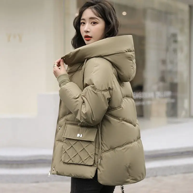 Winter Women Clothing Puffer Jacket Warm Design Hooded Cotton Coat Thick Pockets Windproof Cotton-padded Jacket Zipper Outerwear