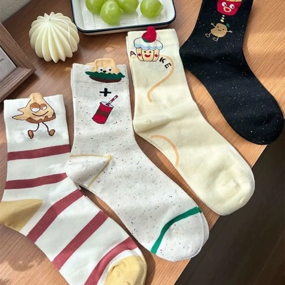 Letter Cartoon Chips Hamburger Ankle Socks Female Hosiery Stripe Cartoon Mid Tube Socks Ins Korean Style Patchwork Women Socks