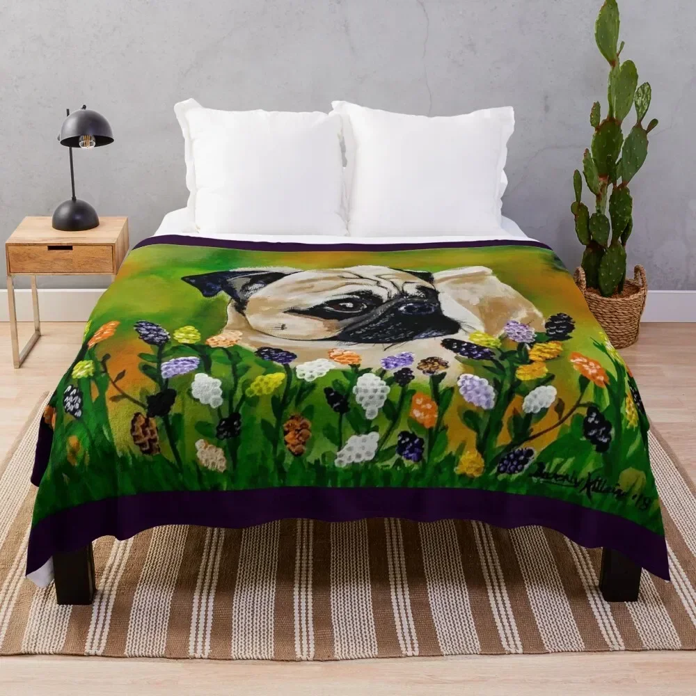 

Sweet summer pug. Throw Blanket Travel Size Cozy Blanket for Plane Train
