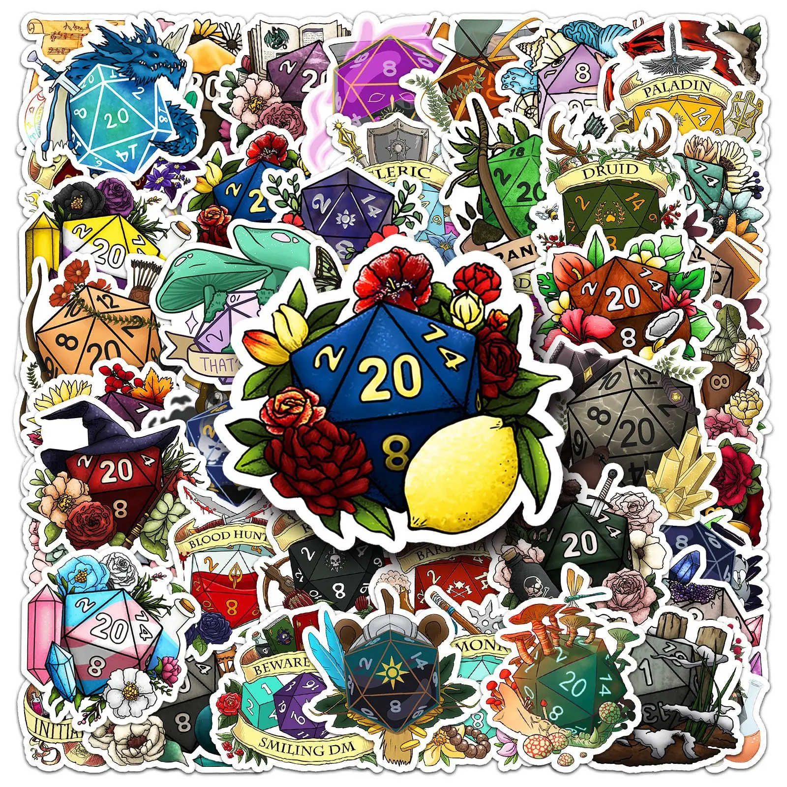 

50PCS Polyhedral Dice Stickers Fantasy Board Game Vinyl Decals for Laptop Water Bottle Phone Case Scrapbook Luggage DIY Crafts