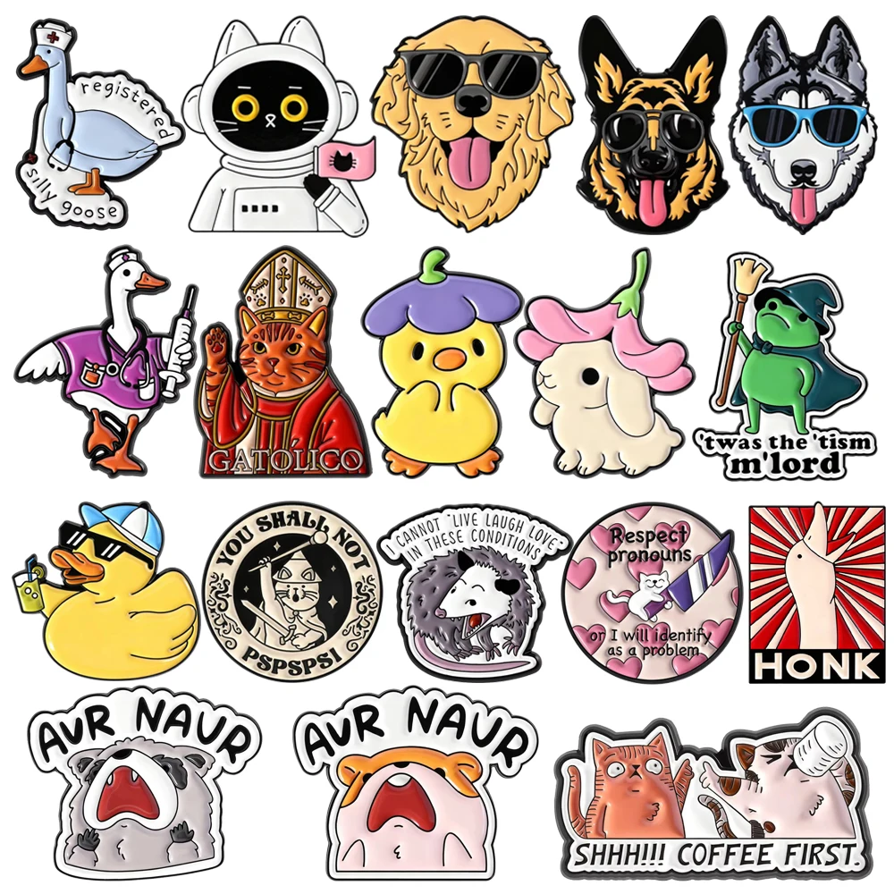 Cute Animals Enamel Pins Cartoon Doctor Duck Wizard Frog Lobster Mantis Hamster Sheep Rabbit Lapel Badges Backpack Jewelry Gifts