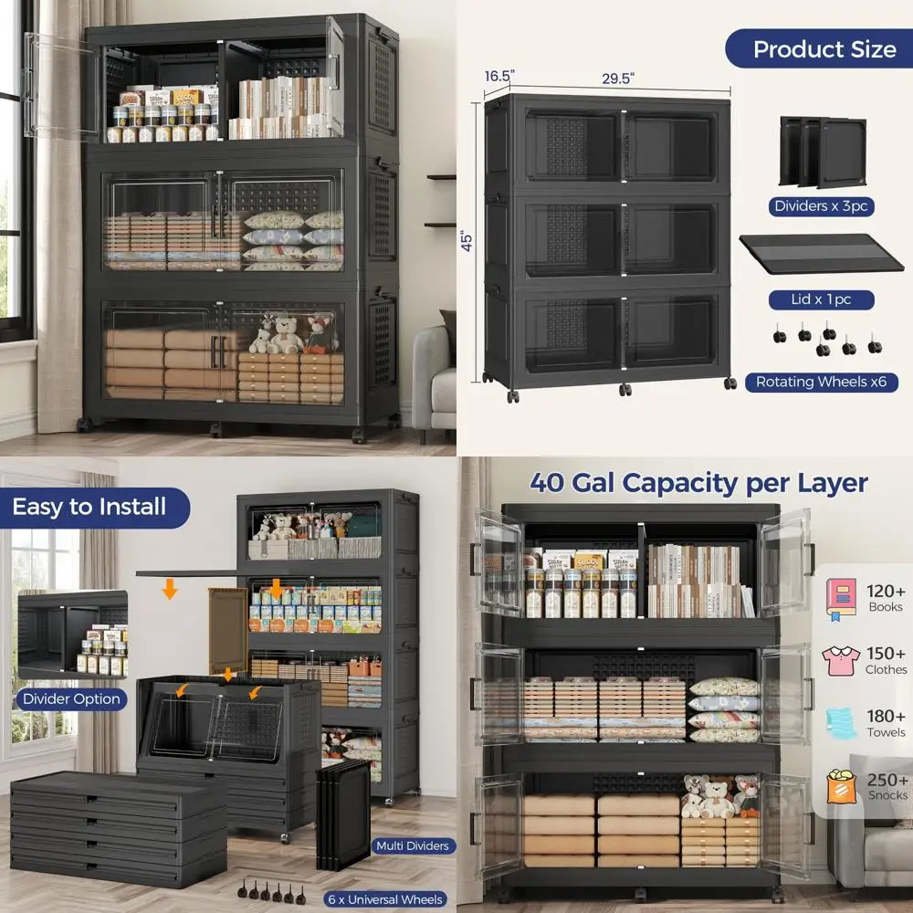 

Очень большие контейнеры для хранения вещей на 120 галлонов с крышками, штабелируемые органайзеры для шкафов емкостью 480 литров, складные ящики с колесами для эффективности