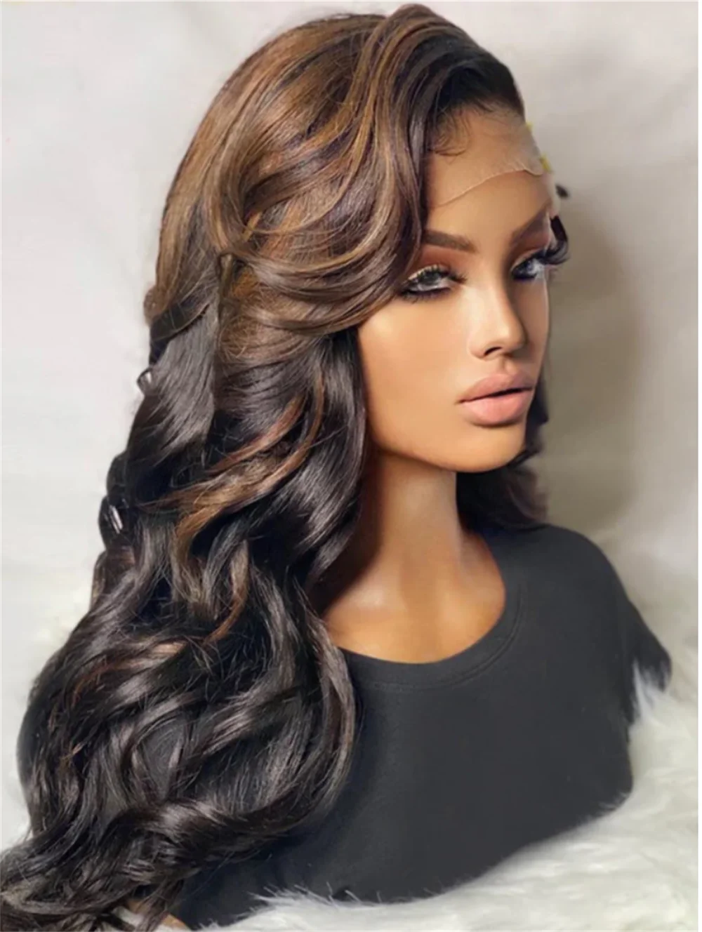 Soft Preplucked 26Inch Highlight Brown Long Wave 5x5 Silk Base Jewish Human Hair Wig With Baby Hair HD Lace European Hair Daily