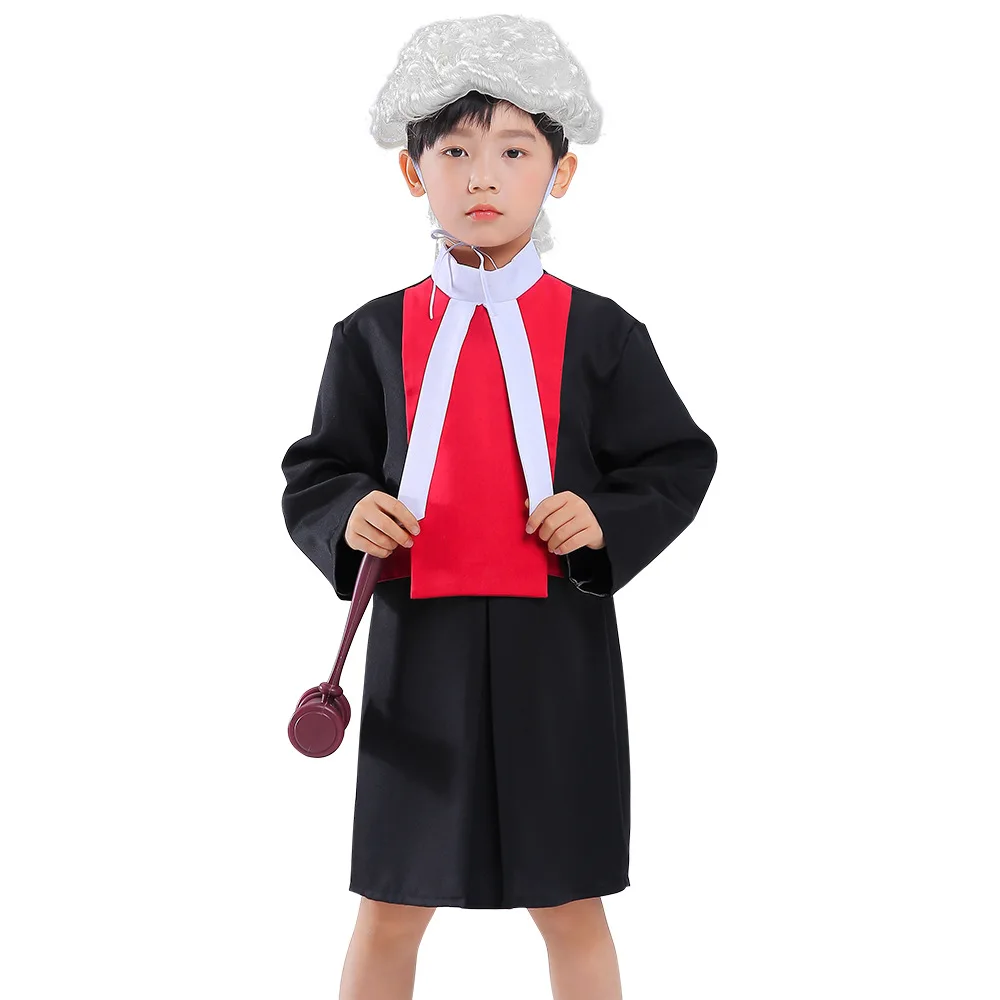 Boy Girls Children Kids Judge Cosplay Costume Lawyer Wig Collar Gavel Accessory for Halloween Cosplay Party Costume