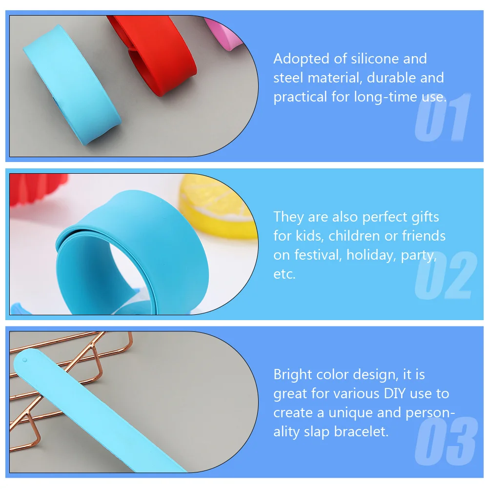 

4pcs Silicone Slap Bracelets Colorful Diy Snap Bracelets Kids Party Favors Flexible Skin-Friendly Wearable Gifts Unique