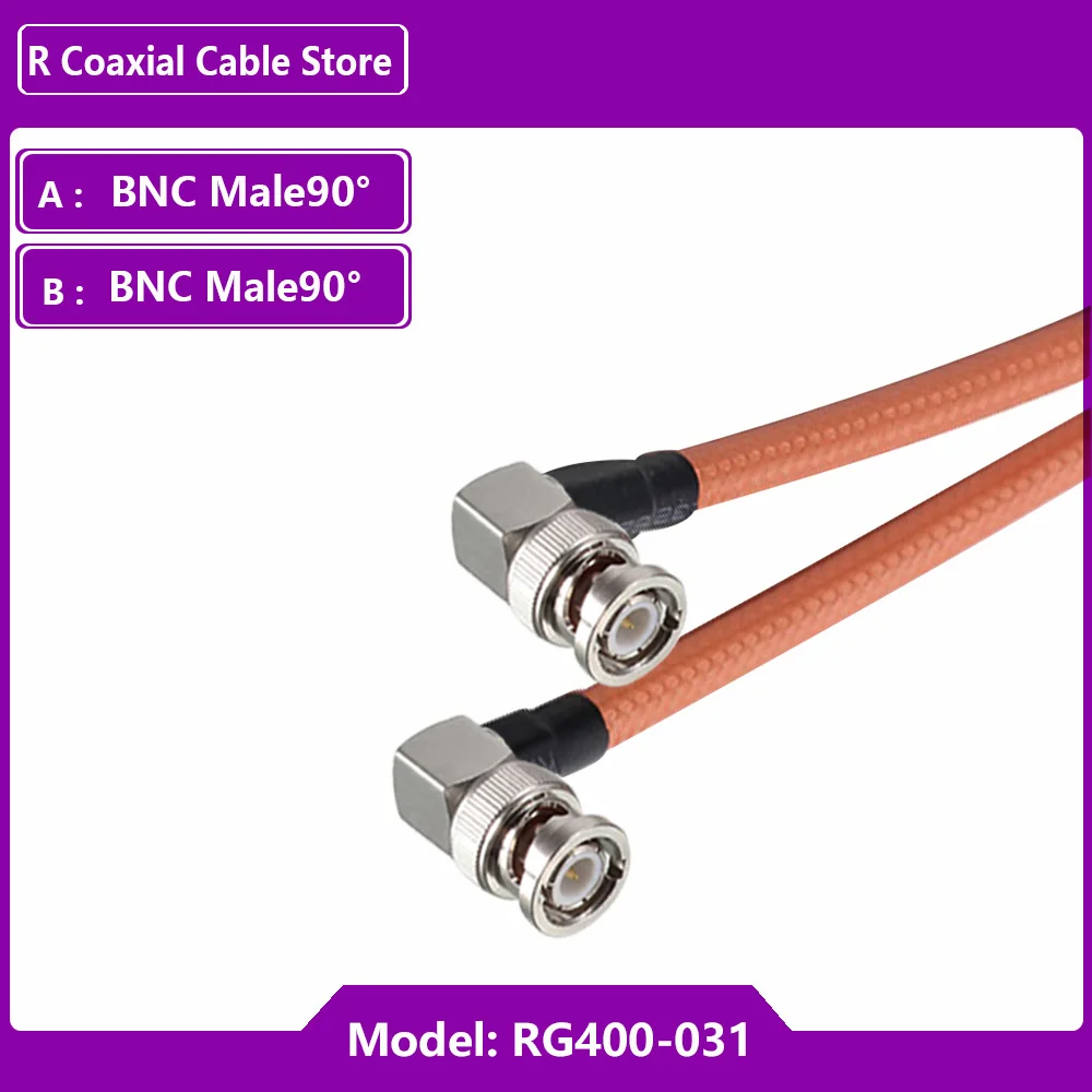 Cabo coaxial rf rg400 com blindagem dupla, plugue macho bnc para bnc macho, conector de ângulo reto, adaptador de jumper rabo de porco