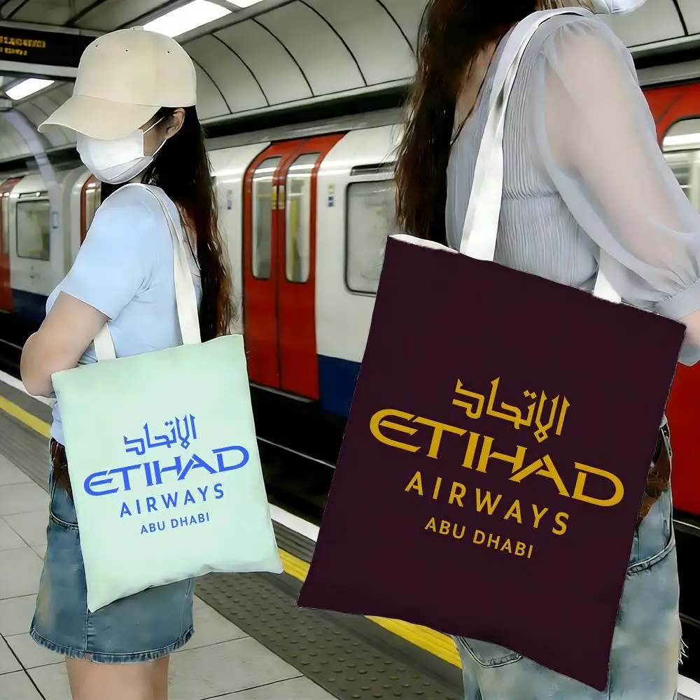 airline aviation logo Etihad Airways Storage Bags Shopping Bags Series Print Bags Lightweight Shoulder Bag For Daily Use