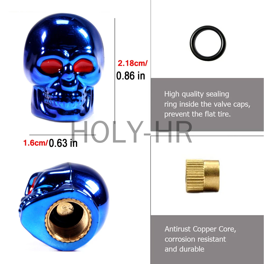 4Pcs/Set Universal Car Skull Style Antirust Copper Core Motorcycle Bike Car Wheel Tyre Tires Valve Stem Caps