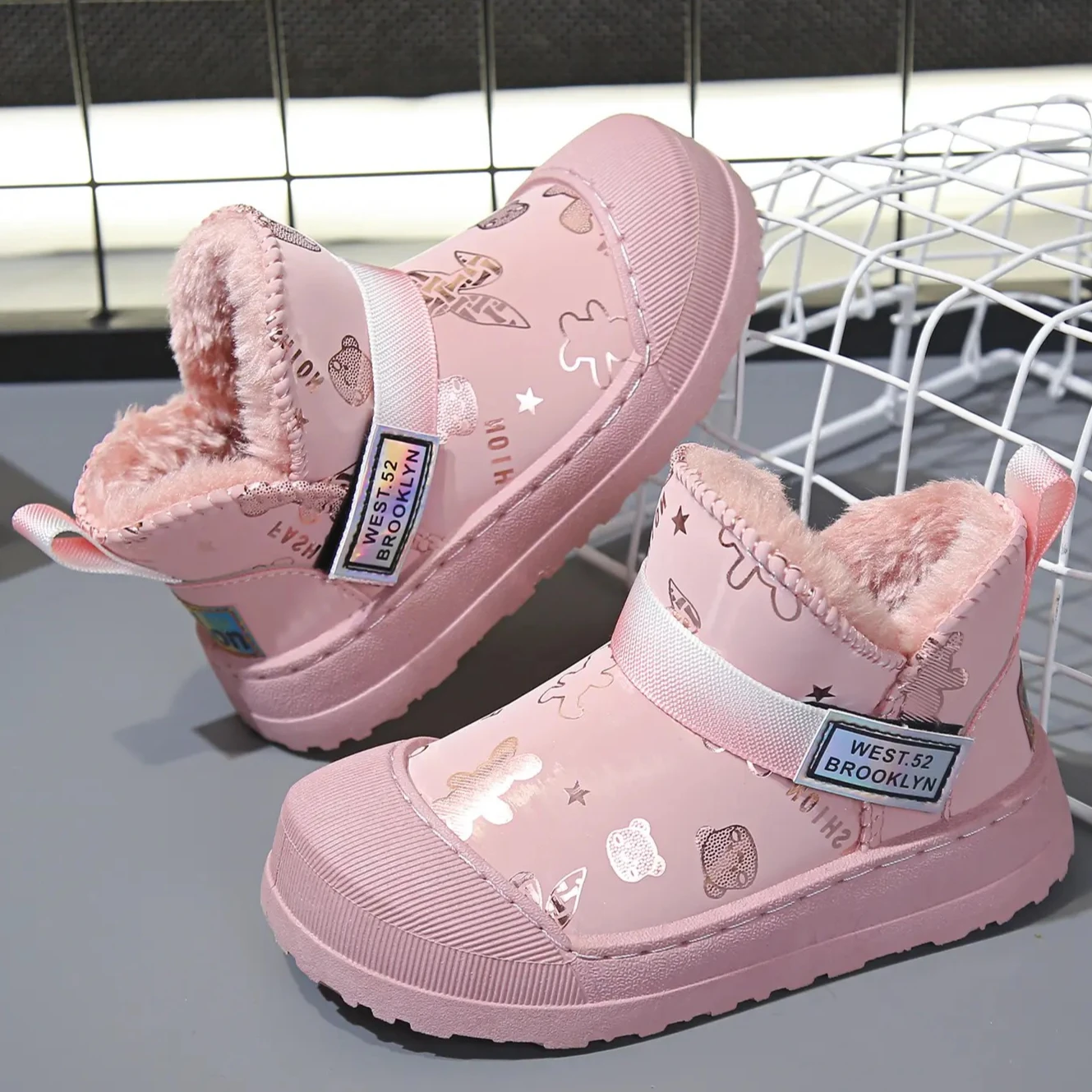 

Зимние детские повседневные теплые хлопковые ботинки для девочек и уличные сапоги для снега, обувь для малышек, детская обувь