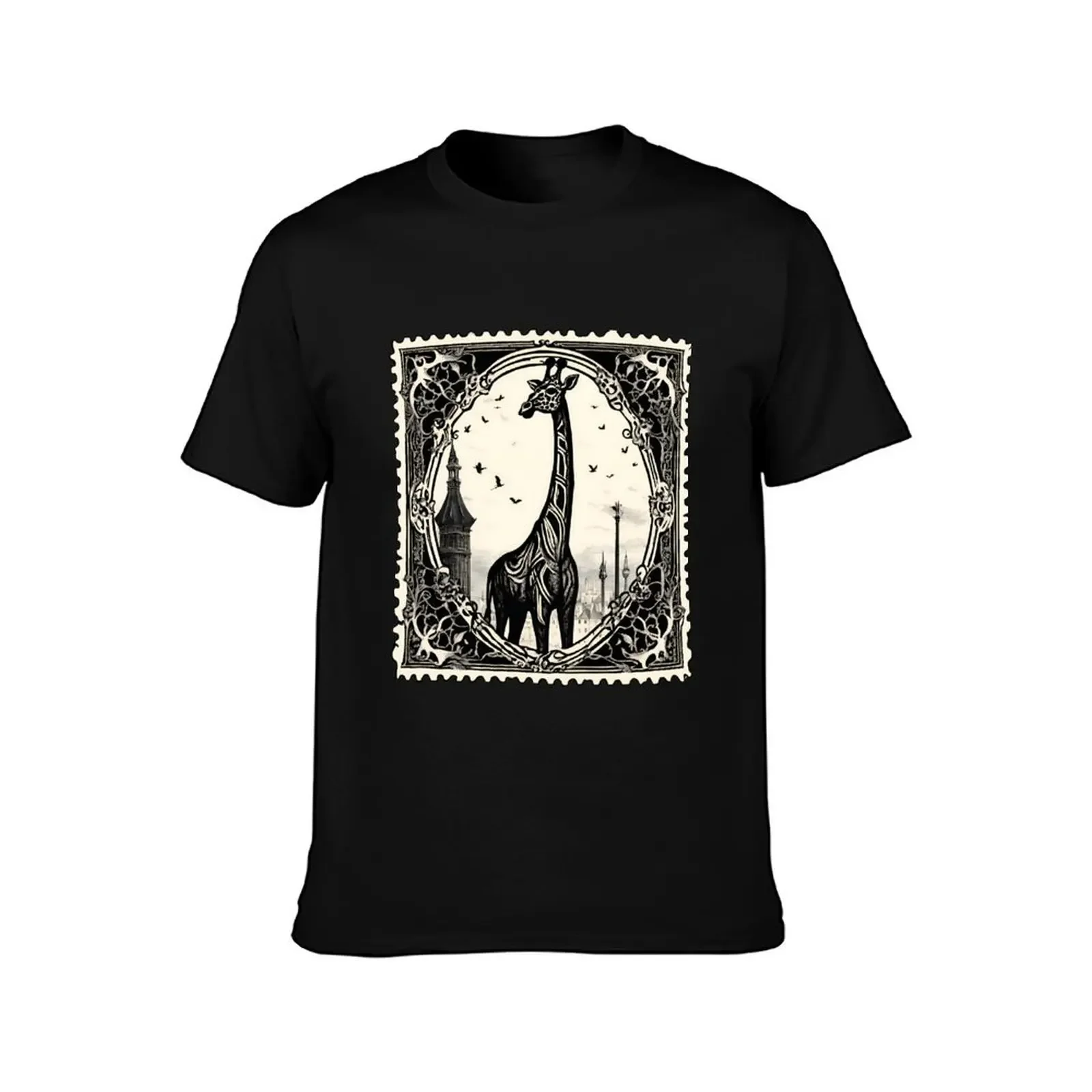 Golden Age Giraffe: Retro Stamp Masterpiece T-Shirt graphic t shirts cheap stuff mens clothing