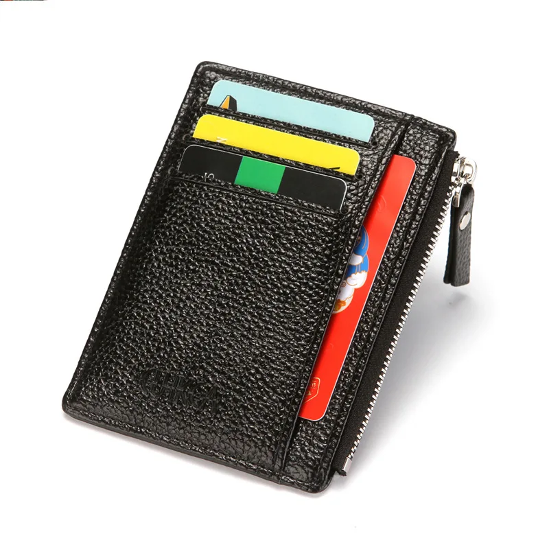 Luxury Black Wallet Zipper PU Leather Coin Purse Thin Mini Business Banking Credit Card Holder Wallet Multi-card Bit Card Holder
