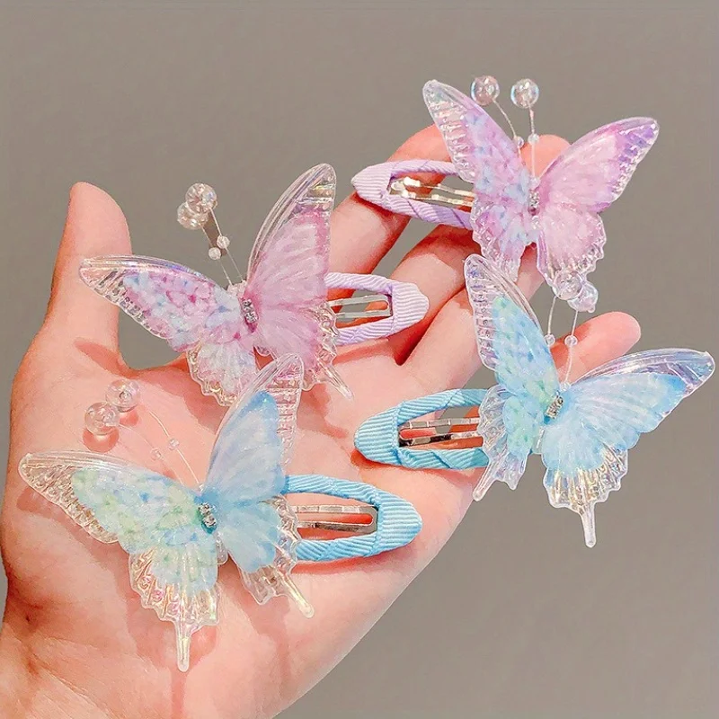 Pinza para el pelo de mariposa y perlas, horquillas laterales de princesa de hadas para niñas, regalo de Navidad y Halloween, accesorios para el cabello, horquillas y pinzas para el cabello