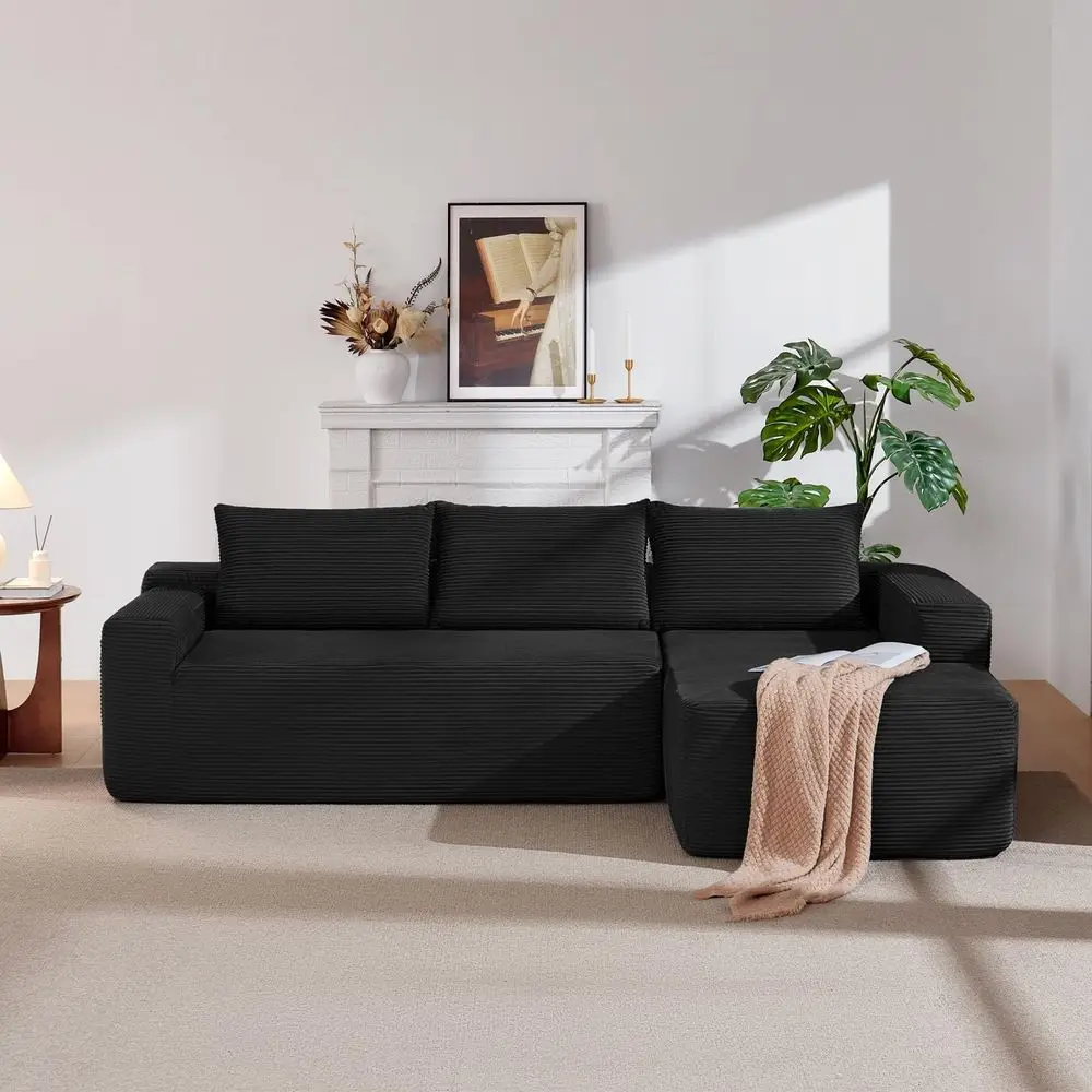 

96 Deep Seat Cloud Sectional Sofa with L-Shape Chaise, Corduroy Fabric, No Assembly Needed (Black, Right-Facing)