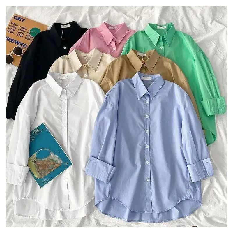 

Модная женская рубашка с длинным рукавом в стиле ретро из мягкого хлопка для весны и лета, для защиты от солнца, премиум-класса, легкая