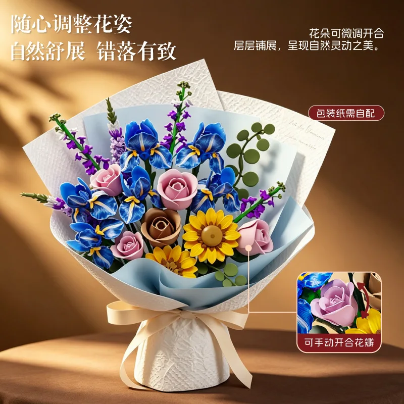 Flower Building Blocks Orchid Cymbidium Eternal Bouquet Assembly Botanical Rose Daisy Model Mini Brick Toys For Home Decor