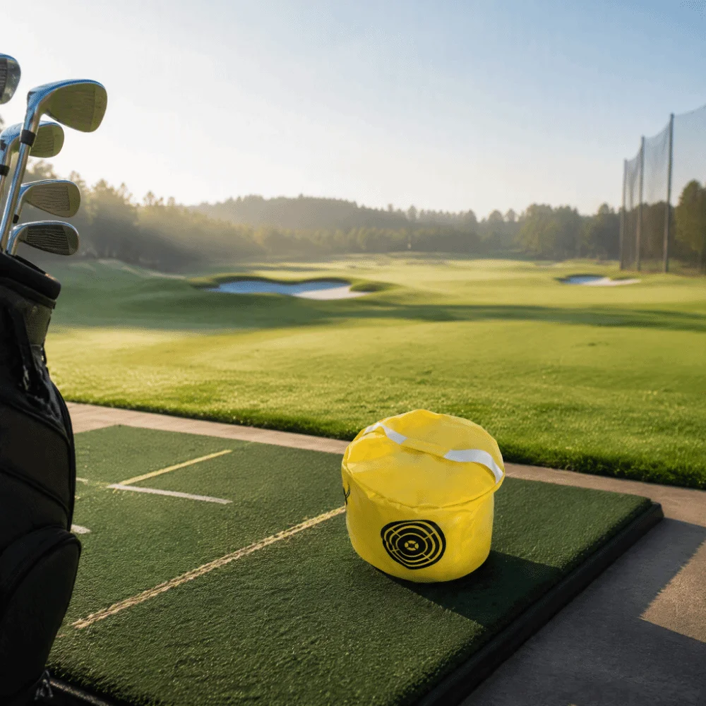 PVC Material Golf Impact Smash Bag Hand Carry Strap Yellow Color Golf Swing Training Bag Target Printed Surface