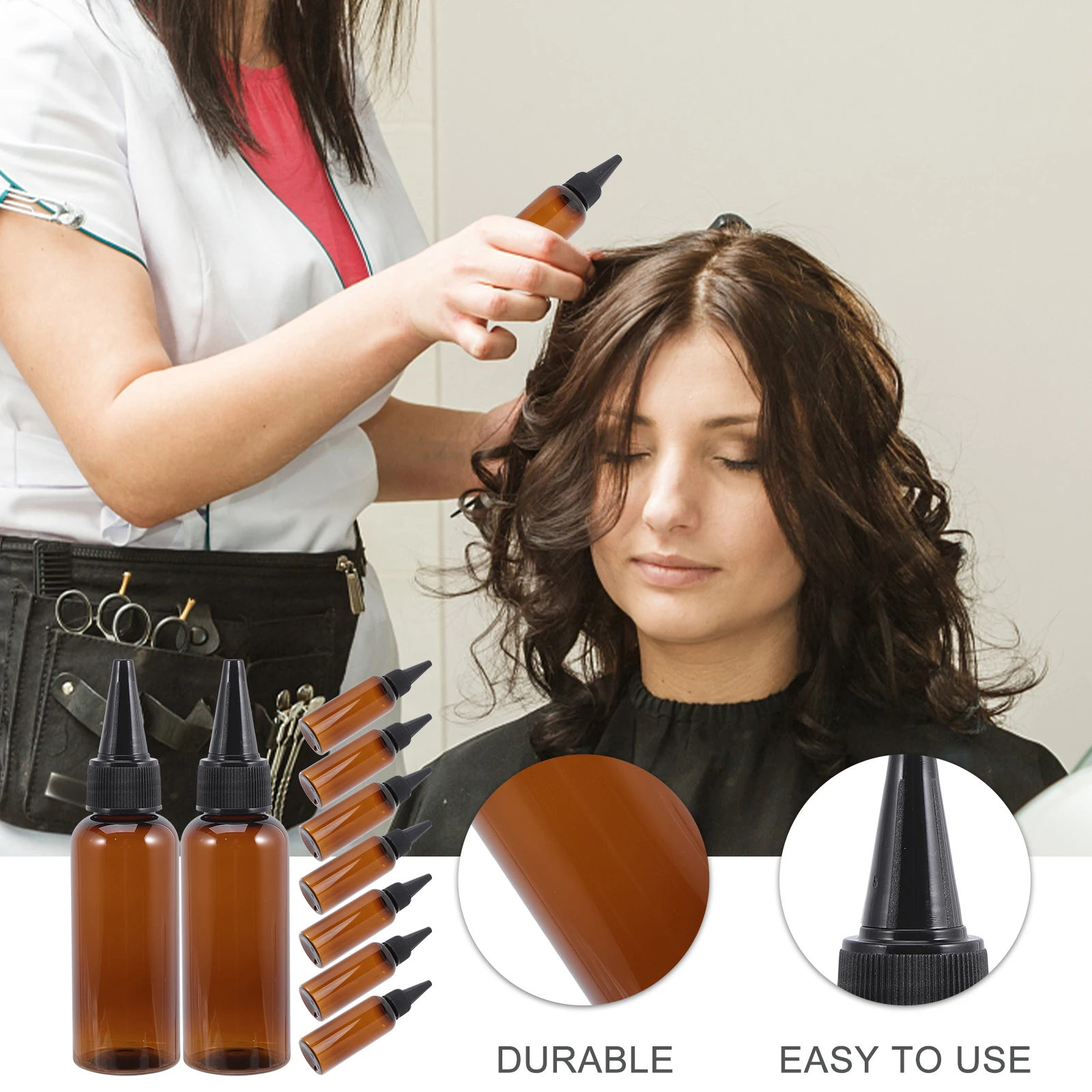 

10 Pcs Hair Dye Oil Applicator Bottles Refillable PET Plastic Squeeze Dispenser Small Mouth for Lotions Shampoos Paint