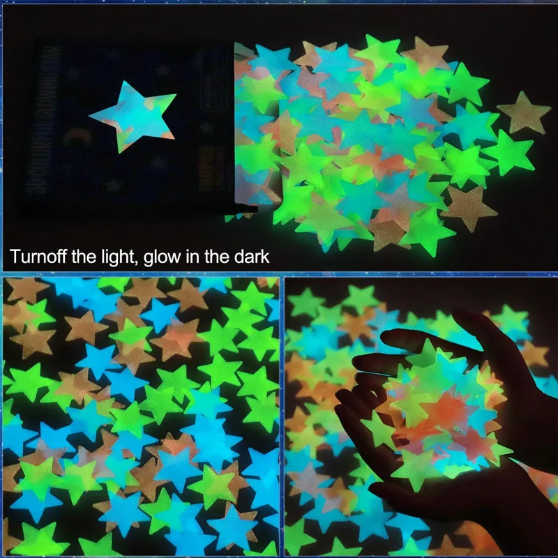 100Pcs/Set Glow In The Dark Scatter Stars Wall Decals Colorful Luminous Scatter Star Sticker Bedroom Ceiling Decoration Supplies