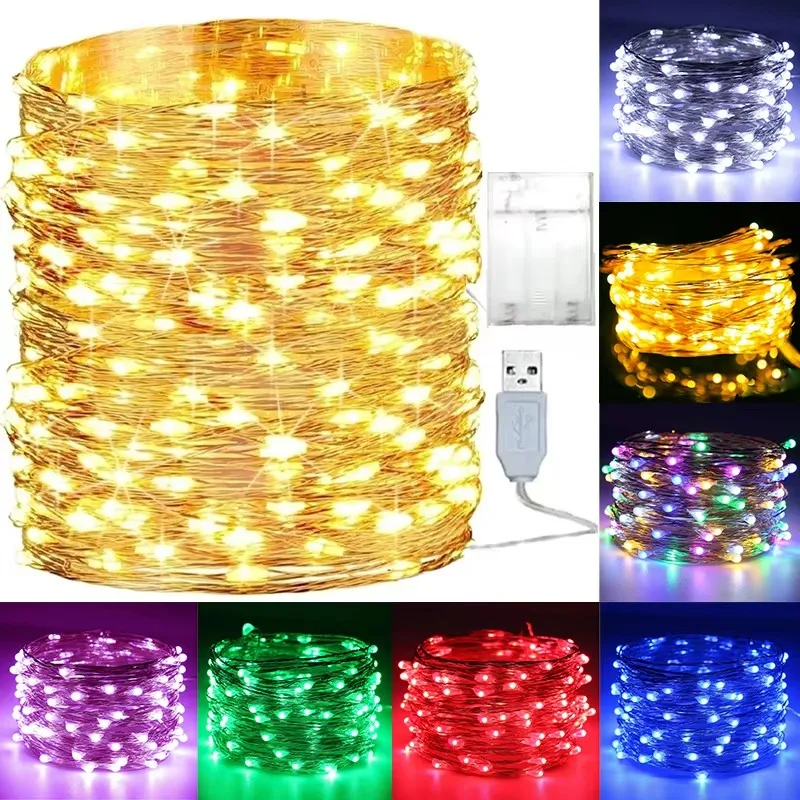 1/2pcs LED String Light Waterproof Copper Wire Garland Fairy Light DIY Shape Twinkle Lights Xmas Wedding Party Decoration Lamps