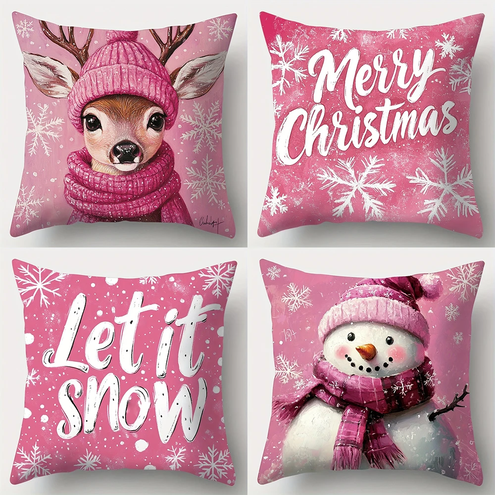 Merry Christmas decoration pillow cover red pink Snowman fawn pattern living room sofa cushion cover room home decoration