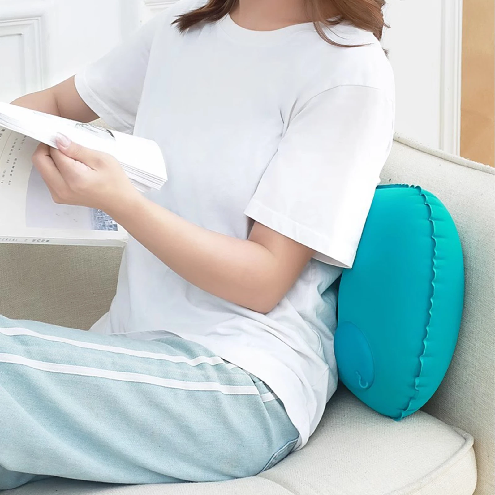 1pc Portable Comfortable Inflatable Pillow, Camping Pillow, Pool Pillow, Ultra Soft Car Pillow for Neck and Lumbar Support