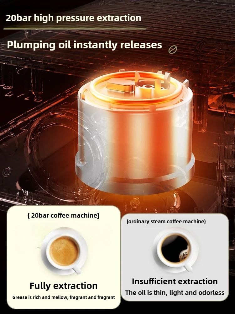 Wysokociśnieniowy ekspres do kawy z podwójną kapsułką i espresso o pojemności 20 barów, półautomatyczny z wbudowanym młynkiem, monitor temperatury z tarczą retro, spieniacz do mleka