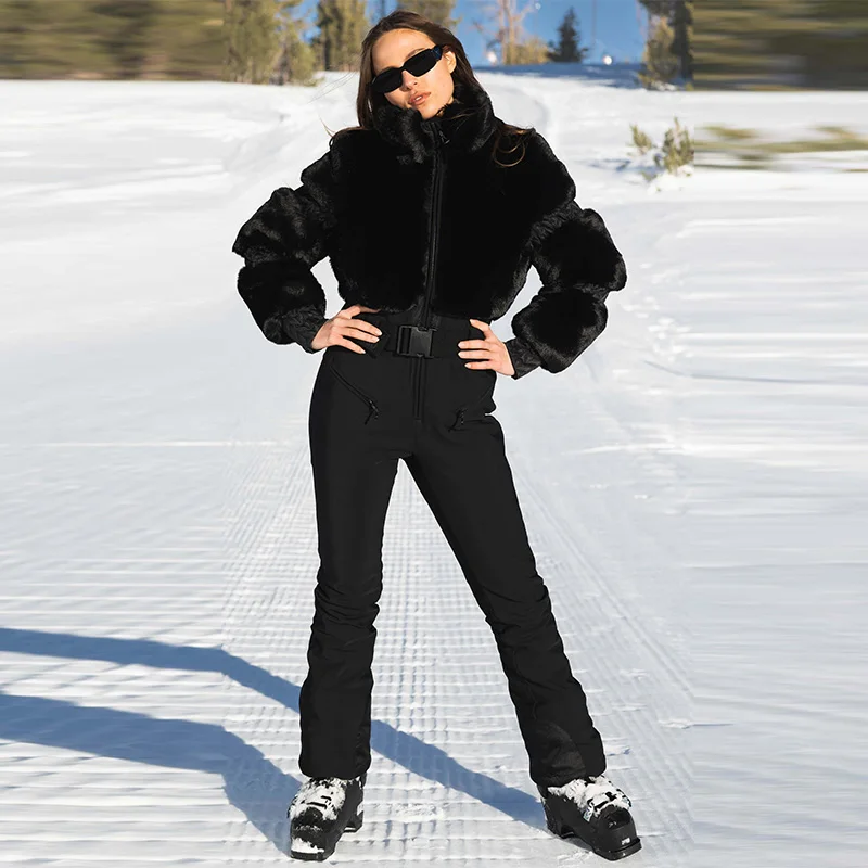يندبروف بدلة تزلج الشتاء النساء رشاقته فو الفراء المرقعة حللا الوقوف طوق سستة على الجليد الدعاوى 2025 سيدة جديدة ملابس التزلج #4