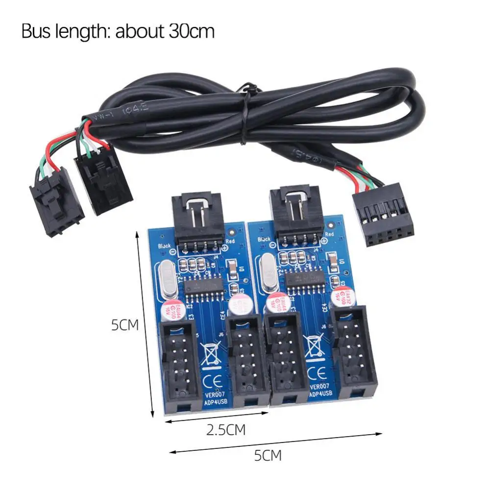 Motherboard USB 9Pin USB 2.0 Female Black Interface Header Splitter 1 To 2 Extension Cable Adapter 9-Pin USB HUB Connectors