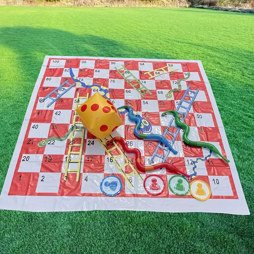 

Portable PVC Snake Ladder Chessboard Game Mat with Dice - 129.54x129.54 cm Outdoor Travel Board Game for Family, Camping Picnics
